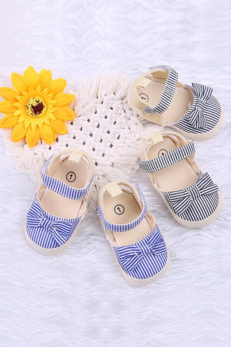 Summer Newborn Infant Baby Boys Girls Shoes Non-Slip Canvas Stripe Bowknot Toddlers Infantil Sandals