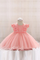 Baby Pink Flower Baptism Girls Party Dress Elegant Birthday Tulle Wedding Princess Dress for Girl Pageant Evening