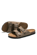 Men Cork Slippers Leather Mule Clogs Slippers Soft Cork Two Buckle Slides Footwear