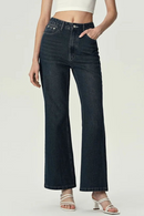 Retro Blue Flared Denim Trousers For Women Loose High Waist Jeans Basic Pants