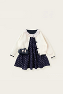 Girls Set Autumn and Winter Knitted Cardigan Floral Dress for Baby Girls Two Piece Set