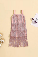Toddler Baby Girls Sundress Kid Sleeveless Tassel Sling Dress Fringed Zip Up Dress Princess