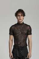 Men Mesh Slim Fit T-shirt Shoulders Lace Casual Tops Tees