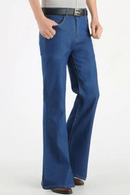 Men Flared Jeans Thin Summer Nostalgic Vintage Denim Trouser Bottoms Blue