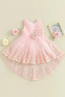 Summer Kids Toddler Girls Tulle Dress Sleeveless Embroidery Party Dress Wedding Pink Clothes