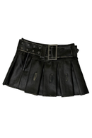 Summer Autumn Distressed Leather Mini Pleated Skirt Women Belt Short Luxury Designer Clothes