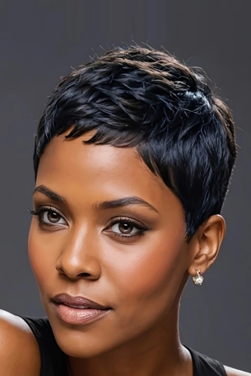 4Inch Pixie Cut Curly Wave Human Hair Wig for Women Wig for Daily Wear and Party