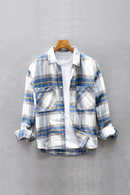 Men Clothing Plaid Casual Long-sleeved Shirt Men Autumn Vintage Youth Lapel Loose Shirt