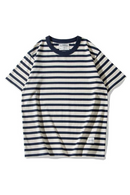 Men Summer Casual Cotton Round Neck Sea Soul Shirt Vintage Striped Short-Sleeved