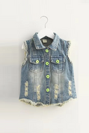Spring Glitter Decoration Cartoon Cute Denim Blue Waistcoats Vest For Kids Baby Girls