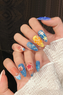 Press On Nails Summer Ocean Handmade Almond Pink Blue Fake Nails Decor Reusable False Nails