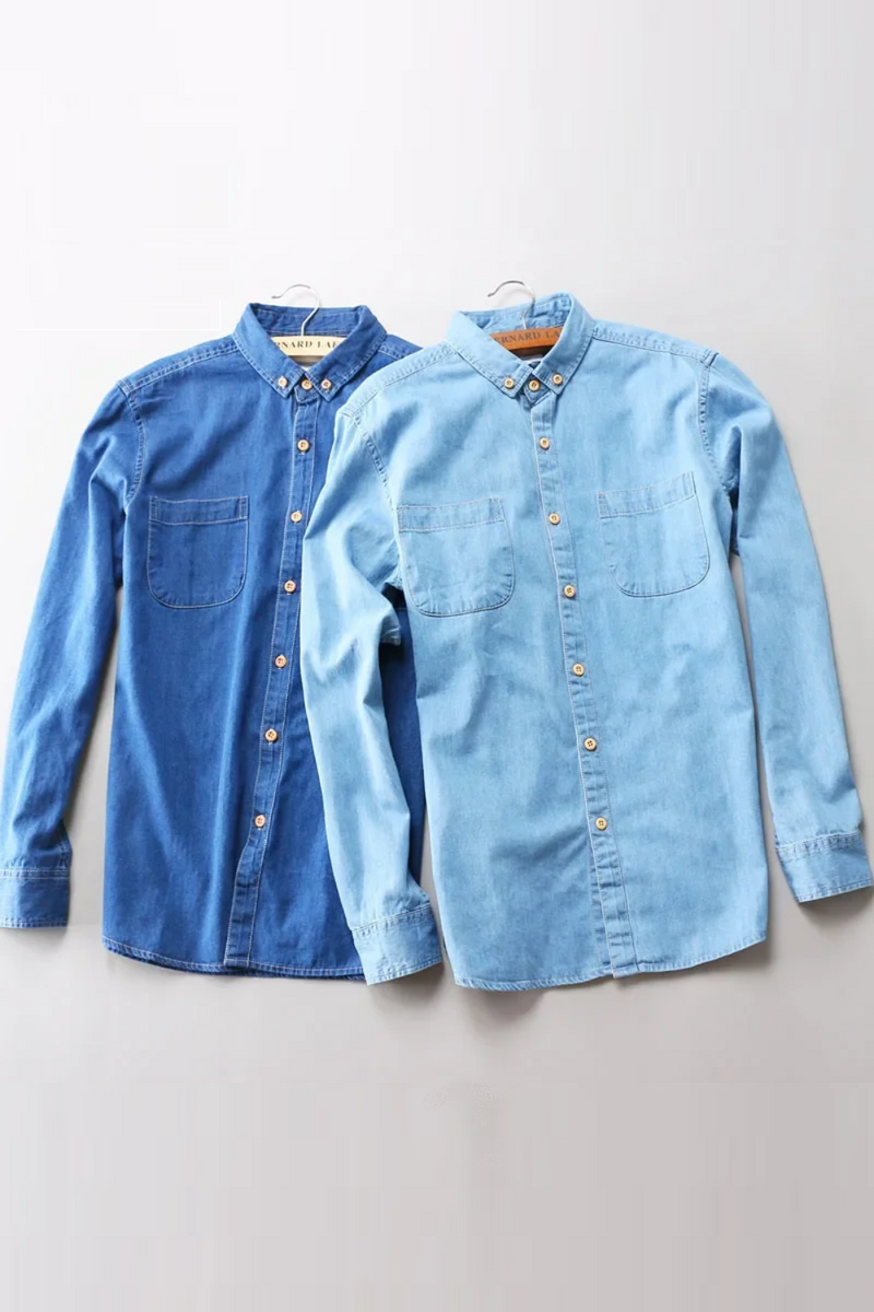 Spring Autumn Men Denim Shirt Long Sleeve Soft Slim