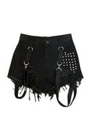 Summer Women Shorts Punk High Waist Tassel Belt Rivet Denim Pantsuits Female Gothic Short Jeans