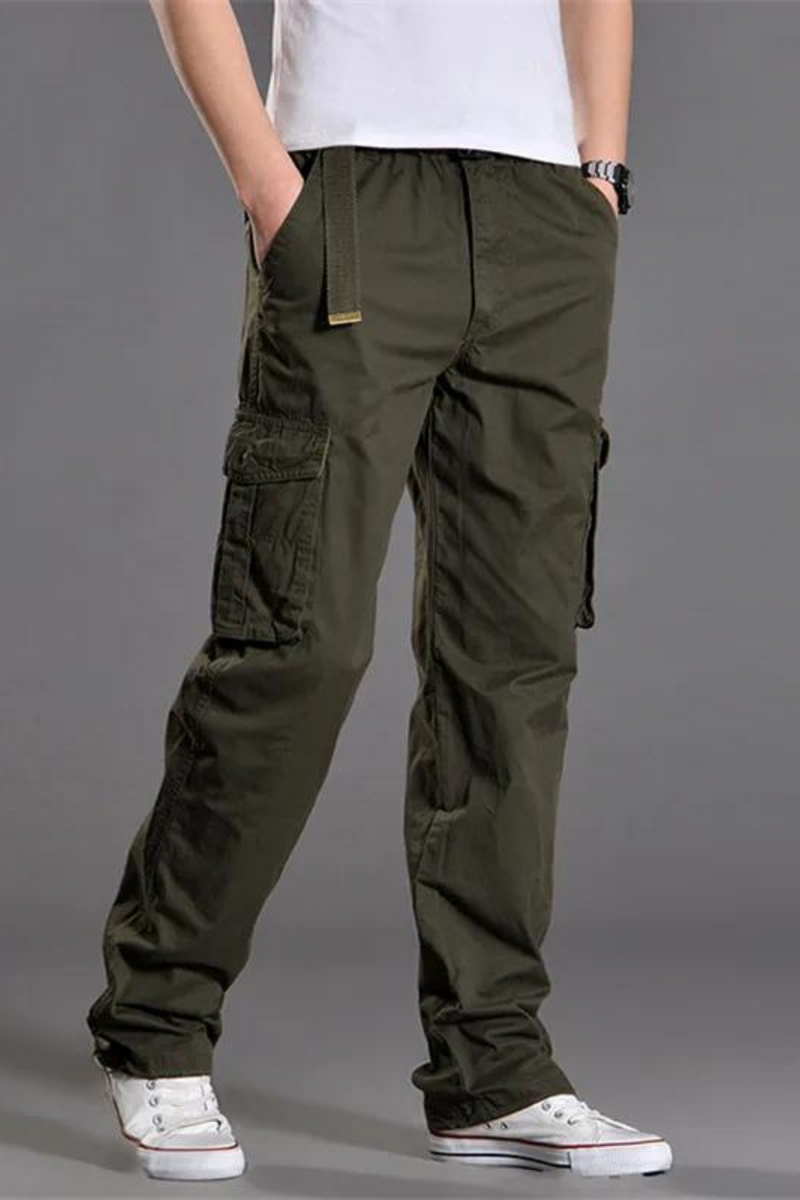 Men's Cargo Pants Cotton Solid Casual Loose Straight Pants Elastic Work Trousers Male