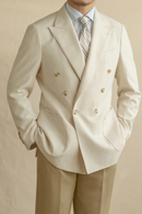 Men Linen Blended Casual Double-breasted Suit Retro Commuter Slim-fit One-suit