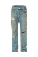 Distressed Jeans Men Pocket Retro High Street Loose Flare Denim Pants Men Trousers