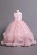 Girls dress princess flower lace long dress birthday communion Party Wedding Dress Embroidery Dress
