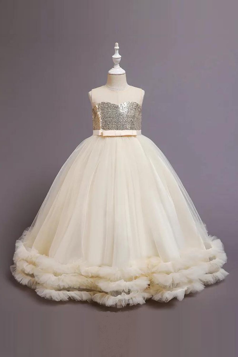 Girls Dress Skirt Summer Sequined Wedding Dress Embroidered Mesh Princ