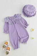 Baby Clothing Spring Baby Girls Clothes Romper Sweet Purple Daisy Doll Collar Single Breasted Long Sleeve Newborn Outdoor