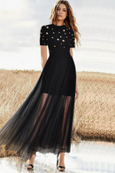 Designer Women Dress Sets Knitting Top Beaded Sweater & Midi Long Skirts Set Black Outfits Chic