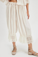 Women Loose Fit Bloomers Cropped Pants Floral Lace Patchwork Calf-Length Lantern Trousers