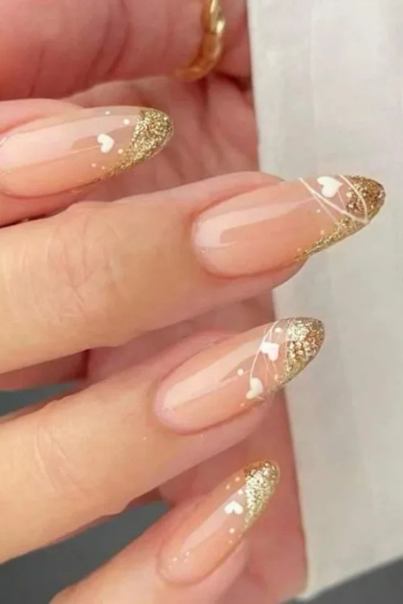 Nails Almond Shapes with Galaxy Stars Heart-Shaped Glitter French Press-On Nail  Perfect for Girls