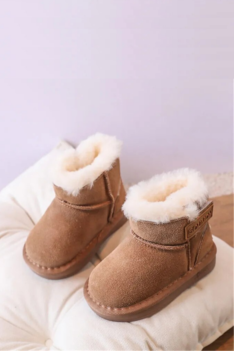 Winter Baby Boots Genuine leather Warm Plush Little Boys Shoes Non-slip Toddler Girls Snow Boots