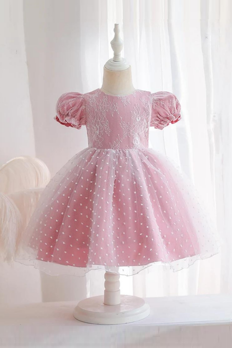Princess Lace Dots Puff Sleeve Cute Summer Baby Girl Dress Birthday Party