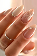 Simple Stick on Nails Colorful Lines with Golden Steel Beads Fake Nails for Women Wearable Almond False Nails Tools
