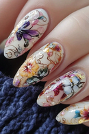 24pcs Retro Flower Almond Press on Nails Cute Fake Nails Artificial False Nail Tips Art