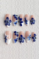 Handmade Nail Art Blue Flower Series Embossed Mandarin Duck Series Nails Press on Fake Nails