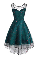 Women Embroidery Lace Cocktail Dress Short Front Gowns Sleeveless Party Casual Vintage Formal Dresses