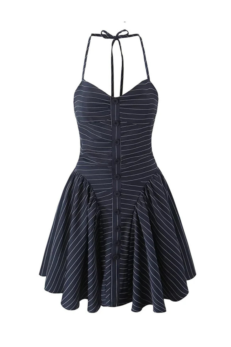 Obroi Black and white striped dress on a white background