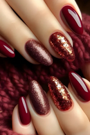 Red Almond Nail Set Press on Nails Gradient Full Cover Shiny Glitter Nails Art for Spice Girls