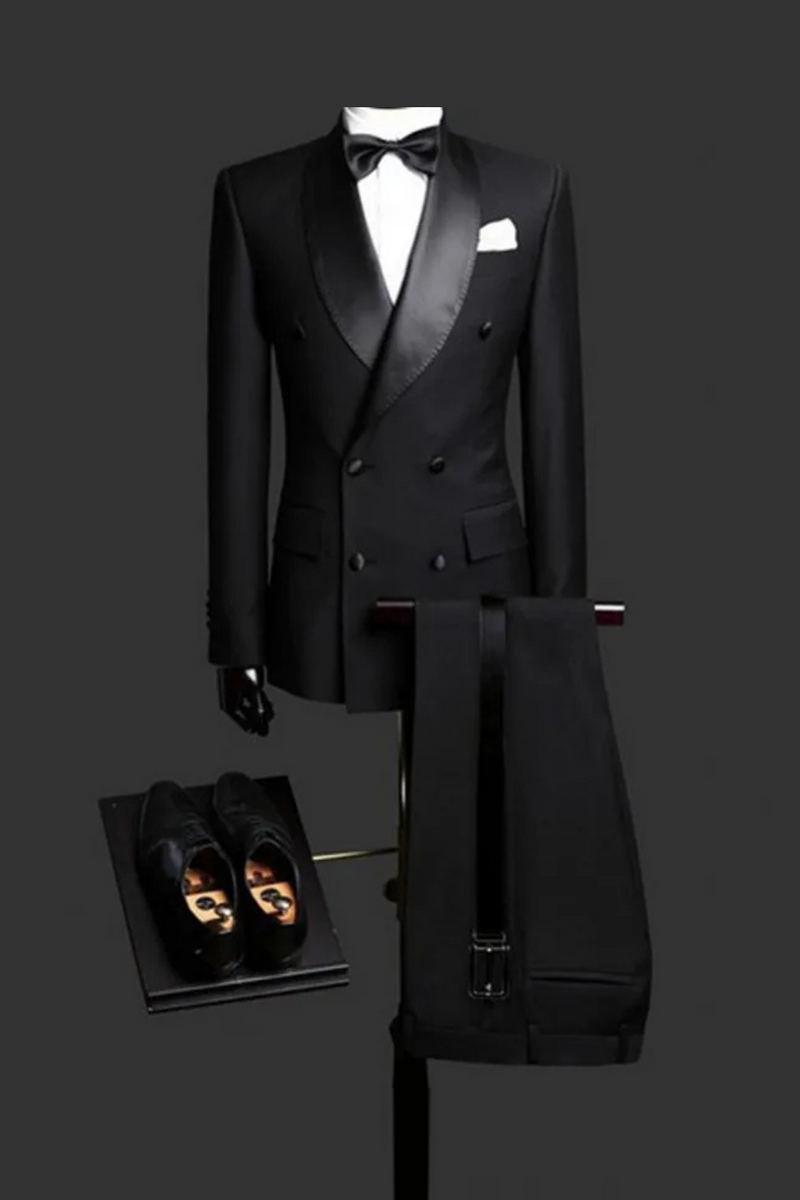 Men Suits with Double Breasted Black Formal Wedding Groom Tuxedos Male Set Jacket with Pants