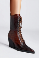 Women lace up pointed autumn and winter thick heels western short boots