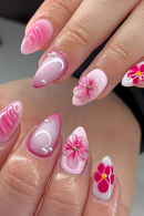 Press on Nails Spice Girl Carved Flowers Decor False Nails Wearable Reusable Almond Fake Nail Tips