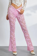 Floral Lace Sheer Flare Pants High Waist Cuffs Long Pant Fairy Coquette 90s Trousers Women Clubwear