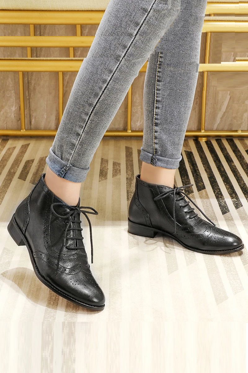 Women Genuine Leather Brogue Boots and Booties Oxford Shoes