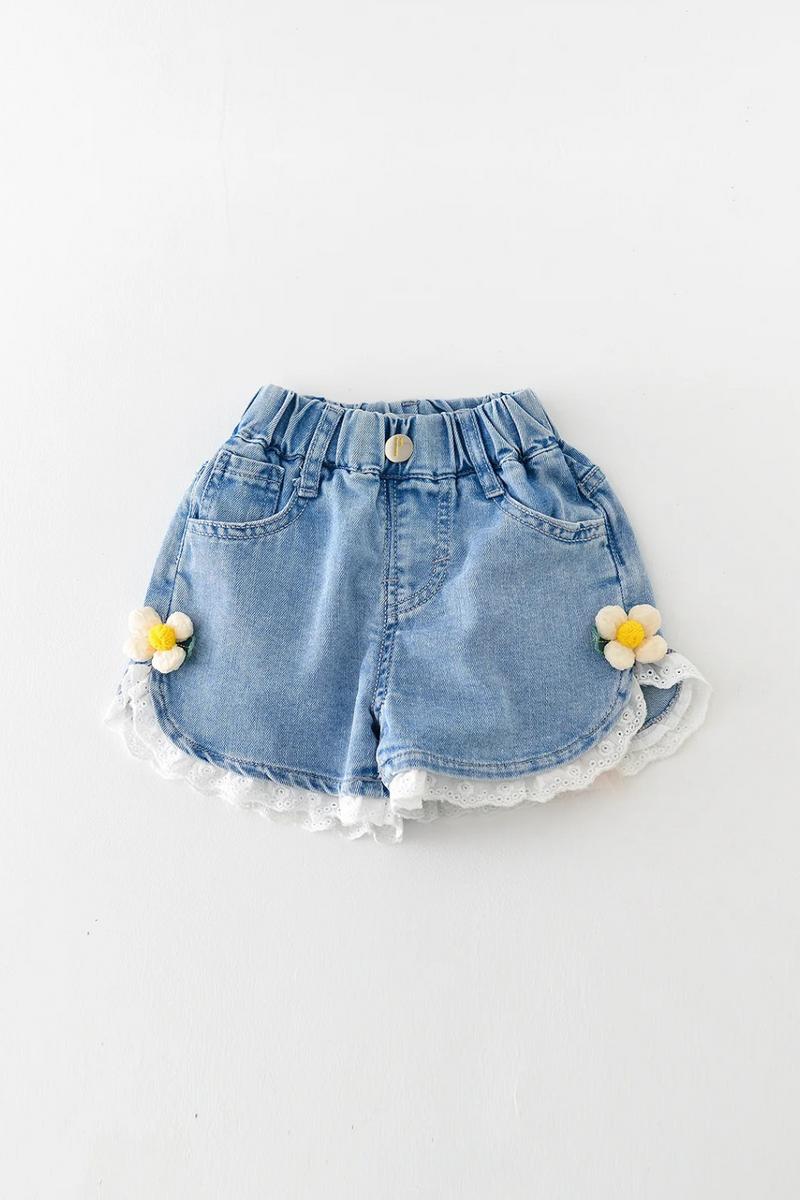 Summer Baby Children Clothing Girls Sweet Shorts Lace Small Flower Thin Denim Pants