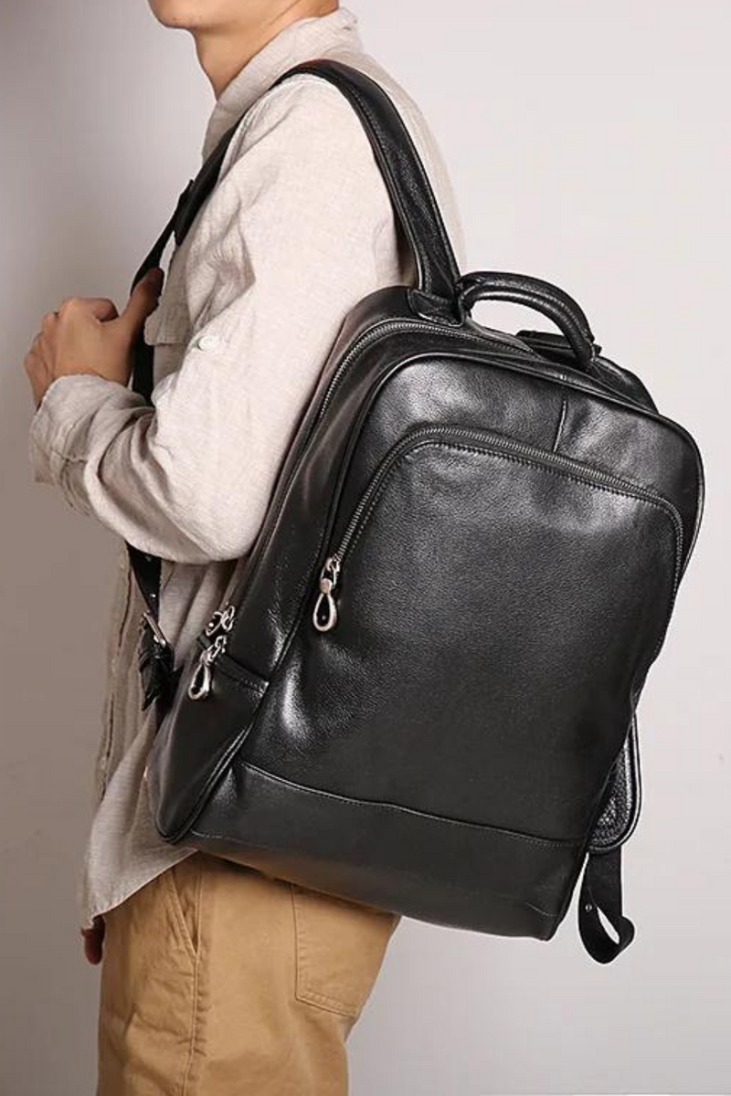 European and American men's leather handbag large capacity computer backpack women's top layer travel backpack