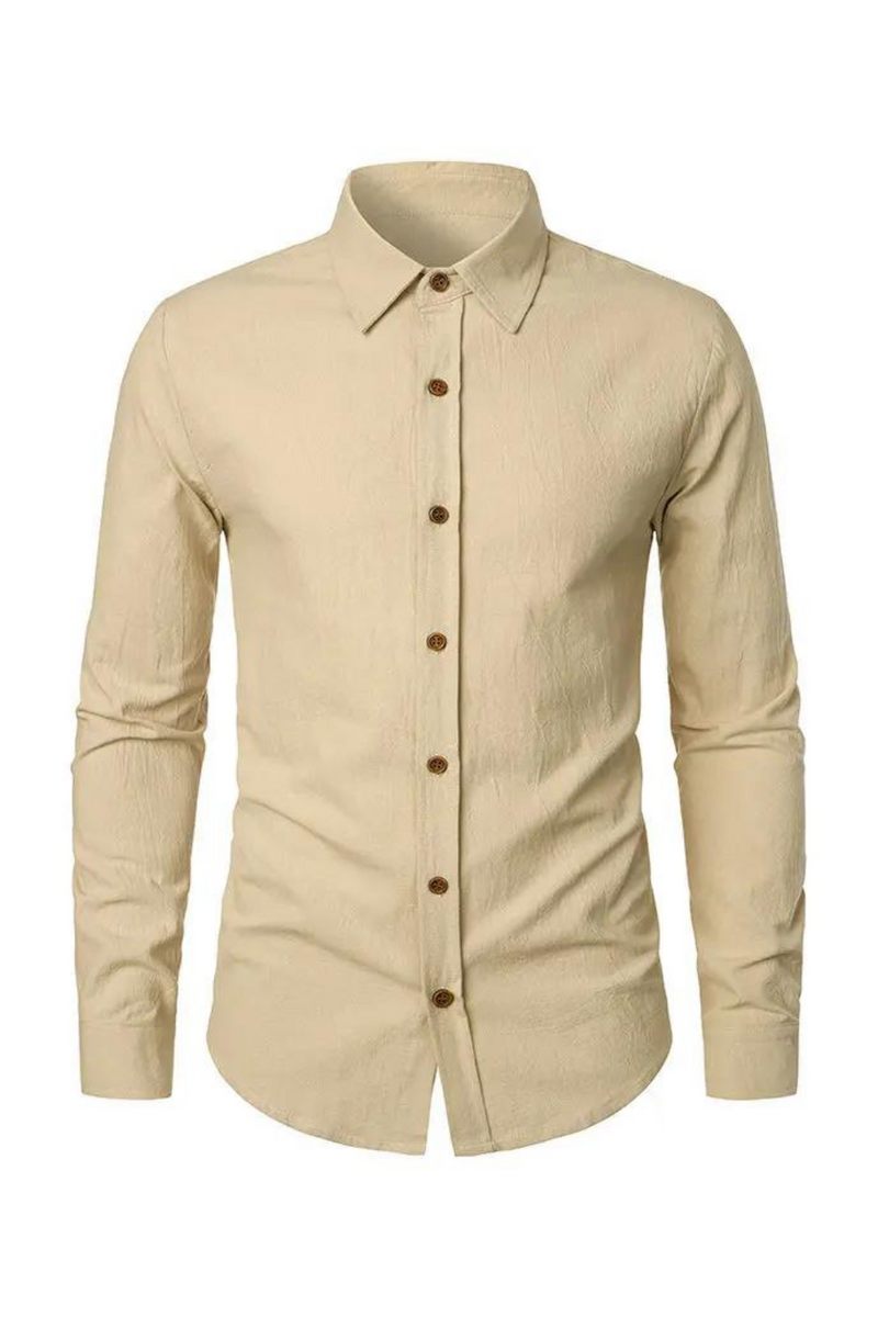 Vintage Medieval Linen Shirt For Men Simple Solid Button Down Shirt Male Retro Pleated Classic