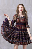 spring and summer retro lace stitching large pleated Bohemian chiffon dress