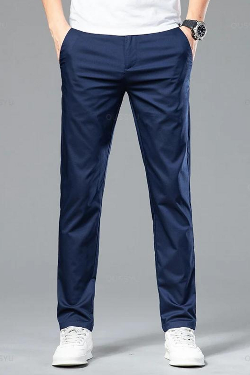 Summer Cosy Soft Bamboo Fibre Straight Suit Pants Men Business Stretch Thin Navy Blue Casual Trousers