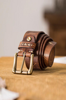 Men Leather Belt Distressed Buckle Single Prong Western Belts