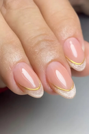 Nail Art Simple Gold Glitter French Nail Tips Almond Shape Fake Ready-made Artificial Nails Press on Nails