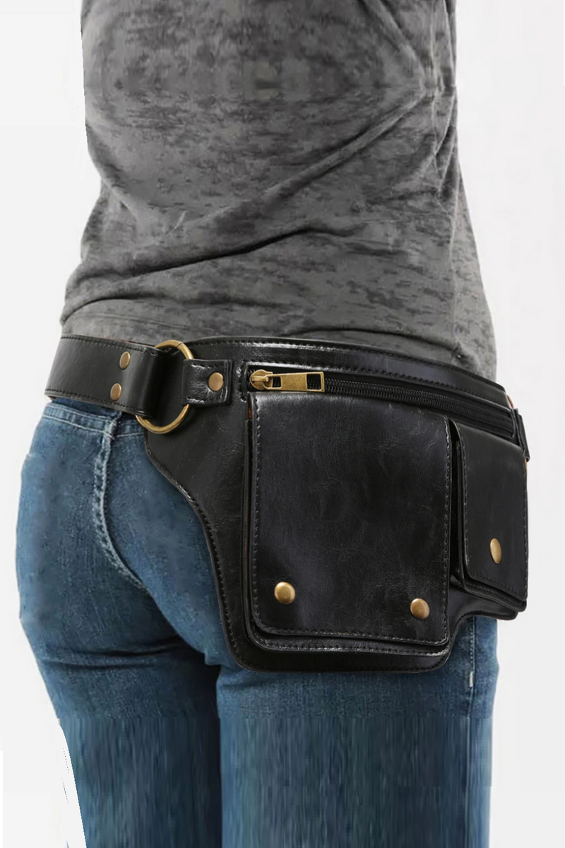 Punk Motorcycle Style Waist Bag Retro Outdoor Sports Adjustable Belt Bag Fanny Pack