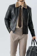Winter Leather Jacket Designer Fur Collar Warm Fur Coat Clothing Man Black Motorcycle Jacket