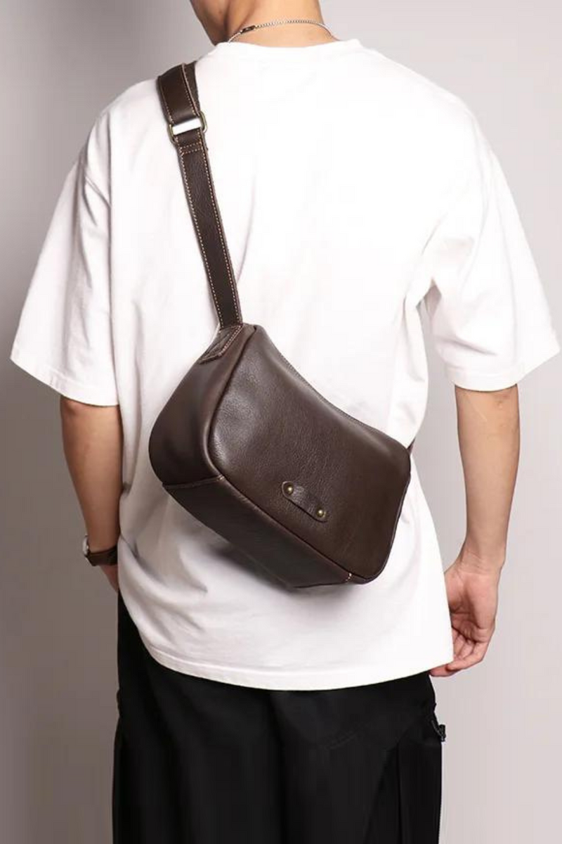 Cross border men's leather shoulder bag women's crossbody bag youth messenger bag