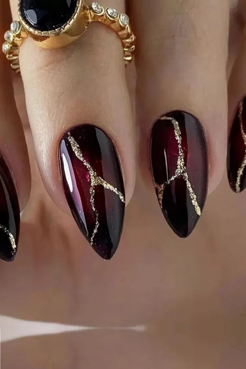 24 PCs Long French Minimalist Gold Nails with 1 Jelly Gel and 1 Nail File